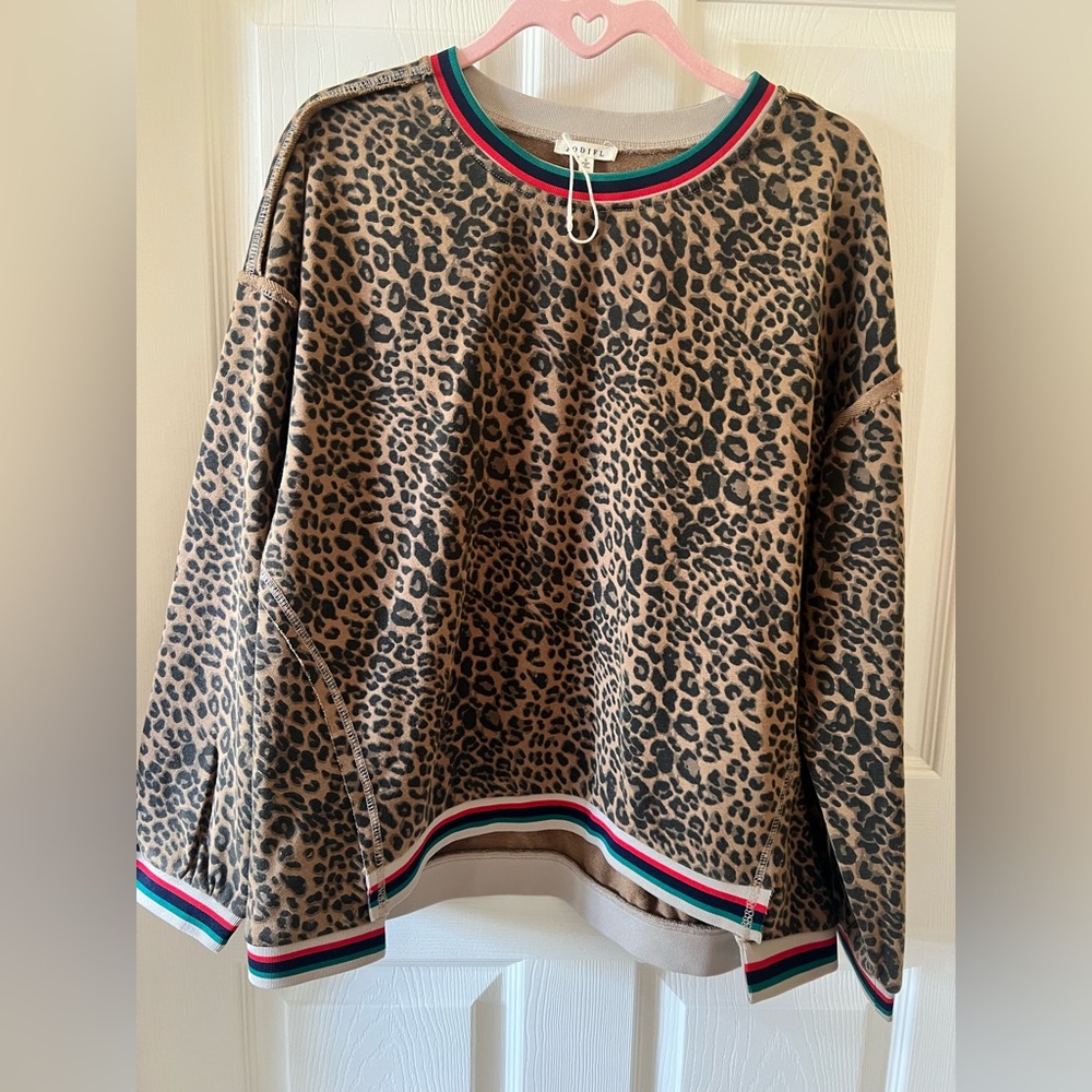 JODIFL Leopard Print Top with Colorful Trim